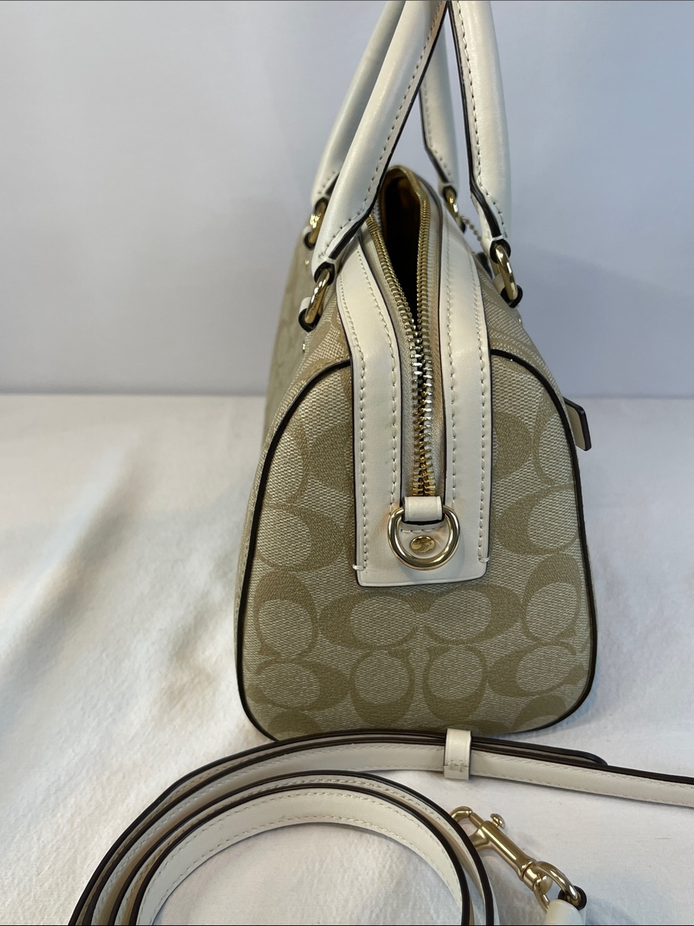 Coach Rowan F83607 Signature Canvas Chalk Leather Satchel Crossbody - Picture 5 of 8